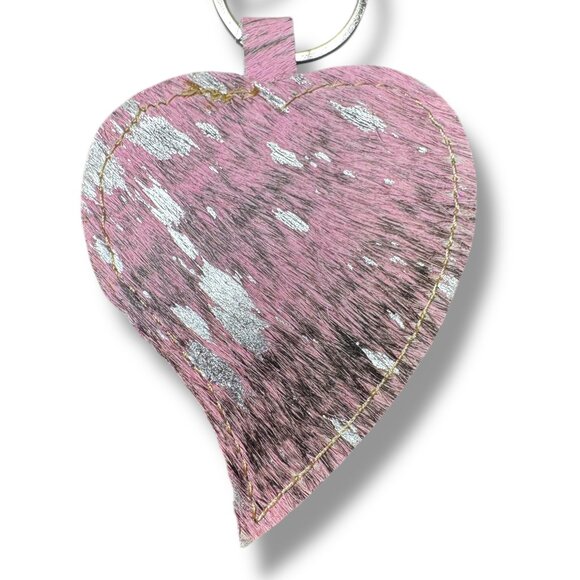 Myra Bag Leather and Hair-On Heart's Love Key Fob Bag Charm (Pink) - NEW - Picture 4 of 5